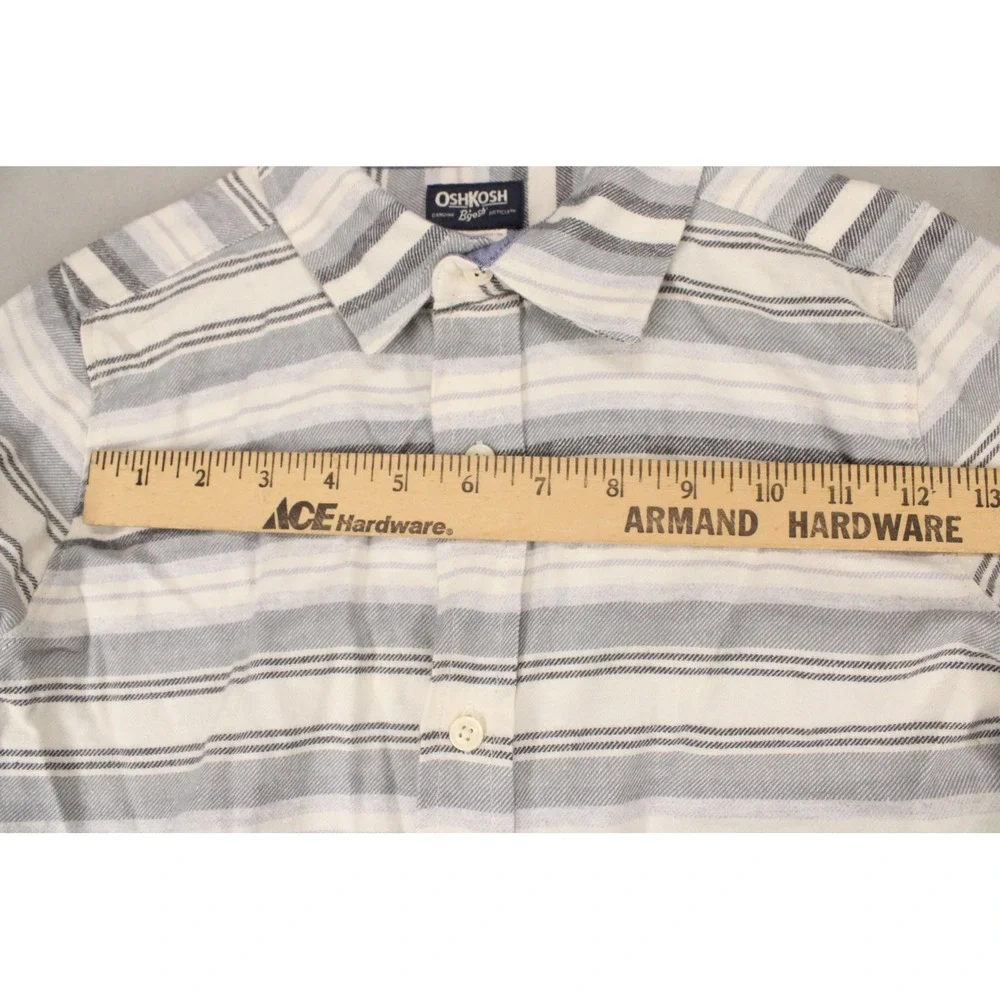 OshKosh Bgosh Boys Grey Blue Striped Flannel Button Down Shirt Size 12 NWT